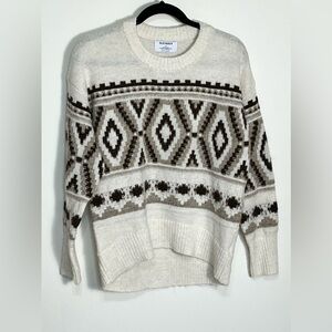 Old Navy Women Sweatshirt Ivory Cream Aztec Fair Isle Knit Pullover Extra Small